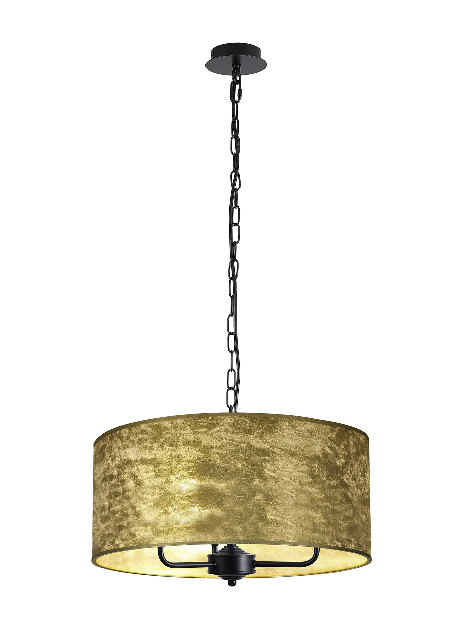 DK1041  Banyan 50cm 3 Light Pendant Matt Black; Gold Leaf